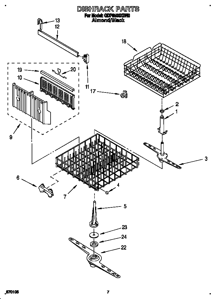 Whirlpool GDP8500XBN0 dishrack diagram