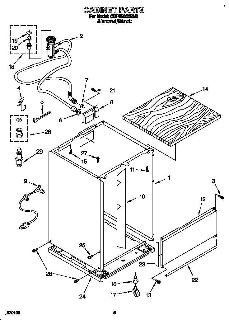 Whirlpool GDP8500XBN0 cabinet diagram