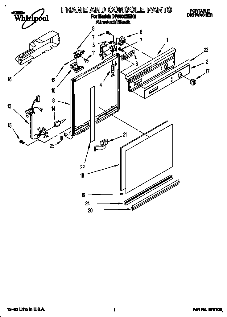Whirlpool DP8500XBN0 frame and console diagram