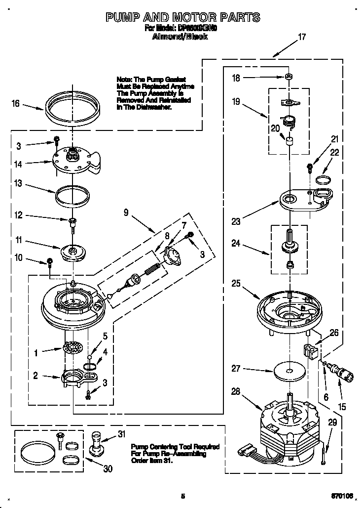 Whirlpool DP8500XBN0 pump and motor diagram