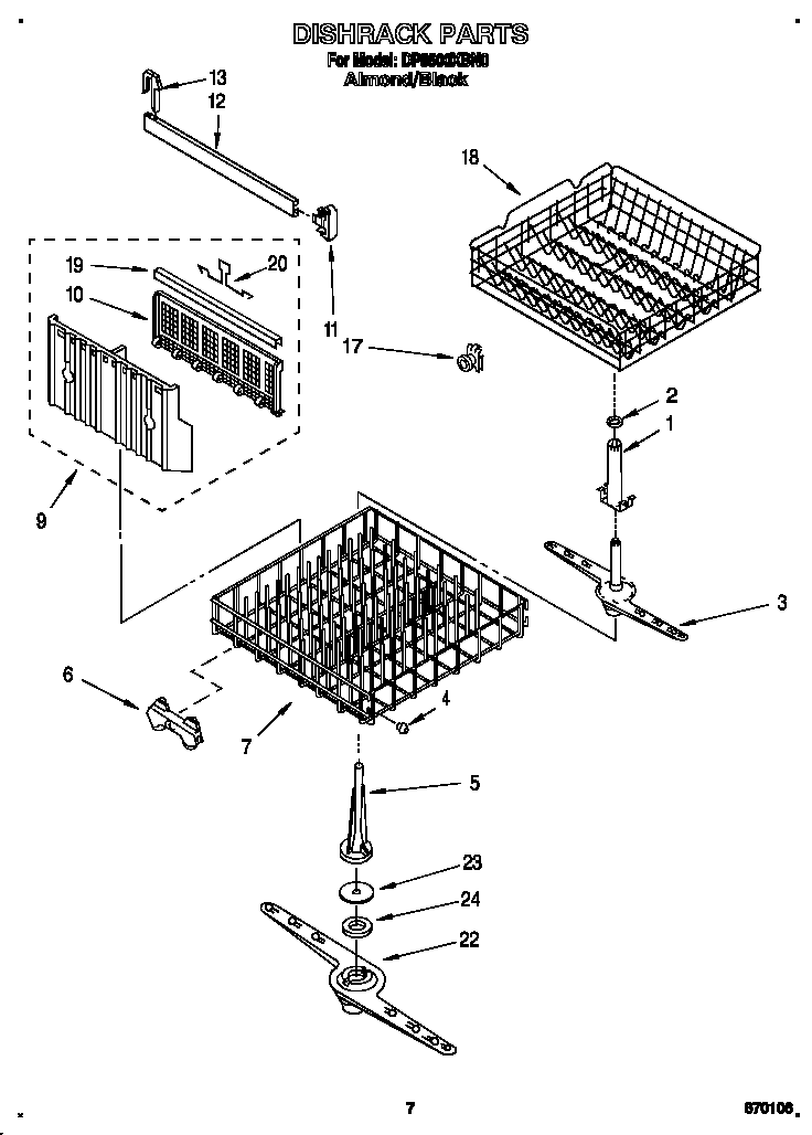 Whirlpool DP8500XBN0 dishrack diagram
