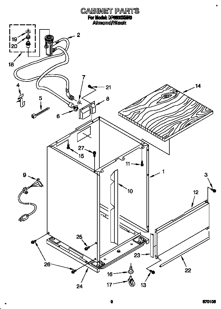 Whirlpool DP8500XBN0 cabinet diagram