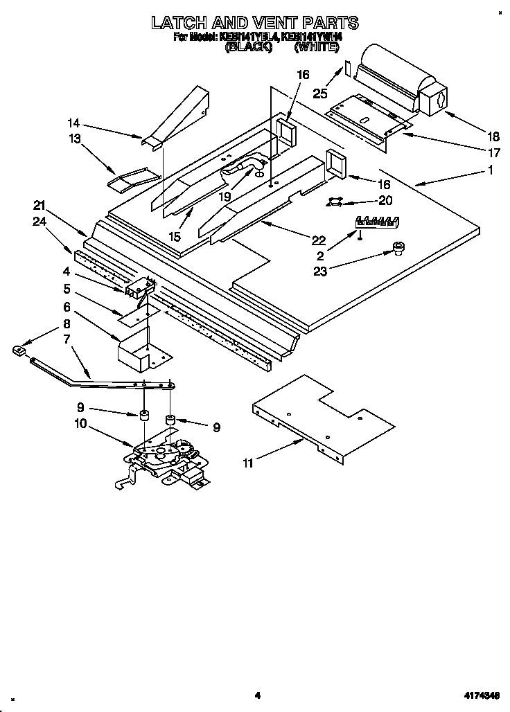 KitchenAid KEBI141YWH4 latch and vent diagram