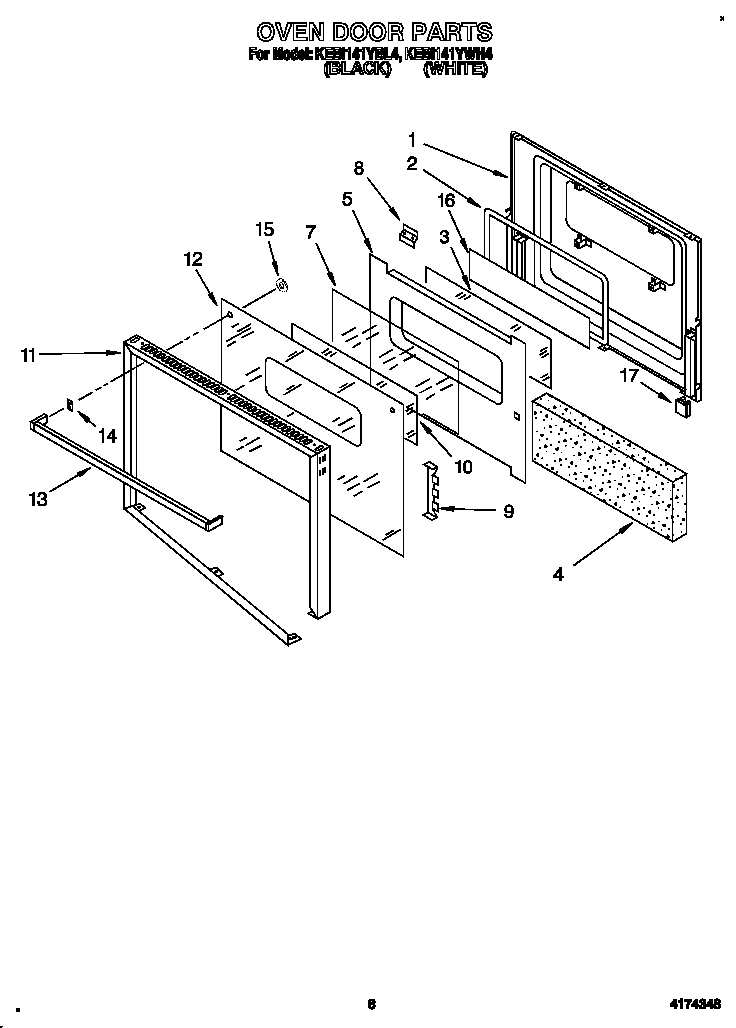 KitchenAid KEBI141YWH4 oven door diagram