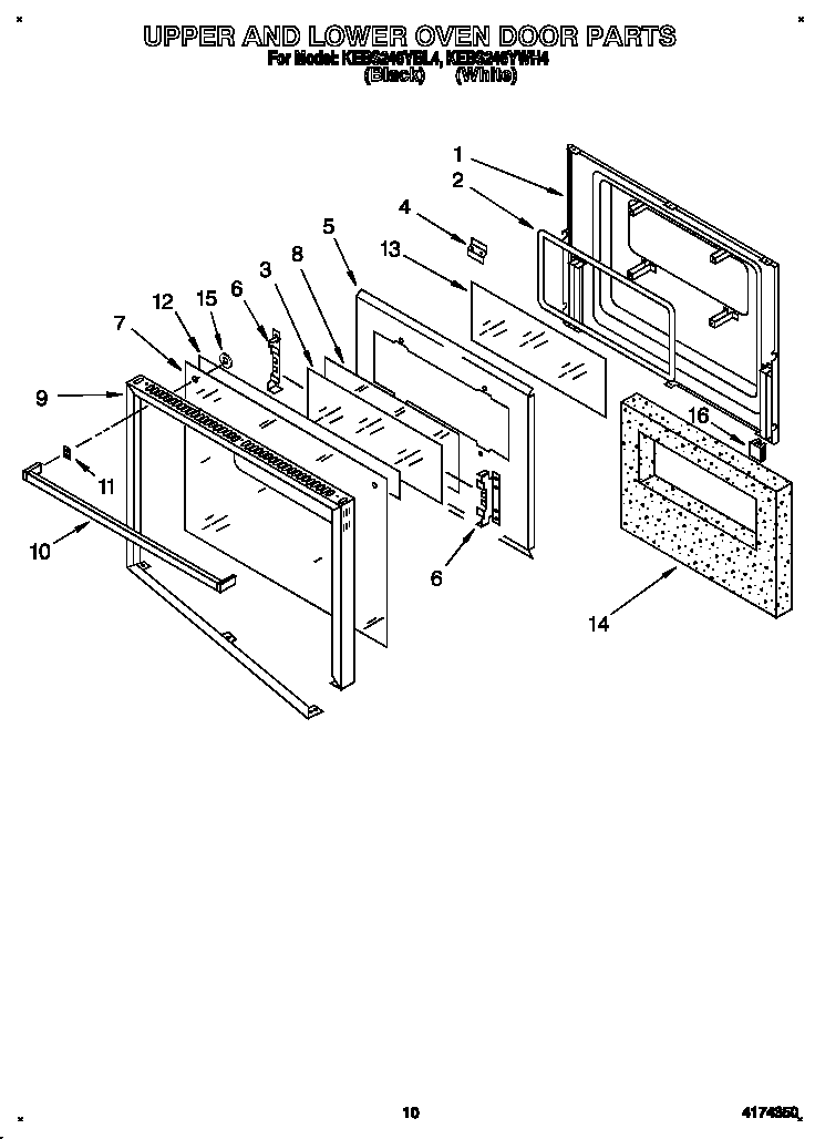 KitchenAid KEBS246YWH4 upper and lower oven door diagram