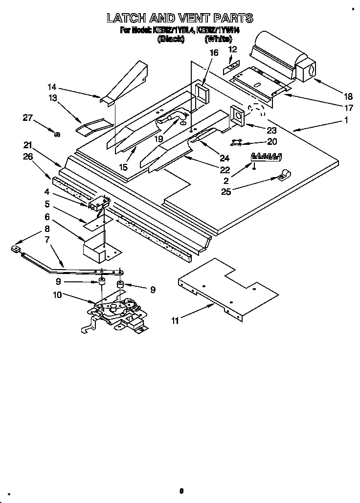 KitchenAid KEBI271YWH4 latch and vent diagram