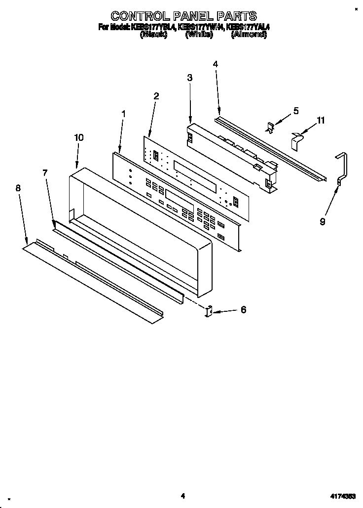 KitchenAid KEBS177YWH4 control panel diagram