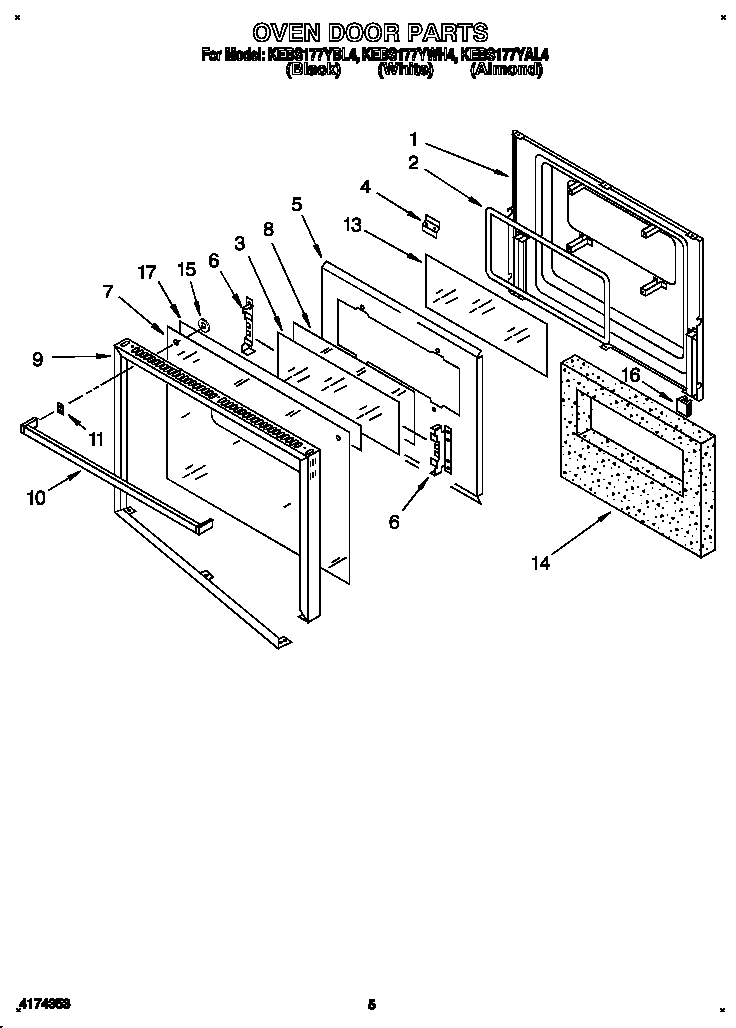 KitchenAid KEBS177YWH4 oven door diagram