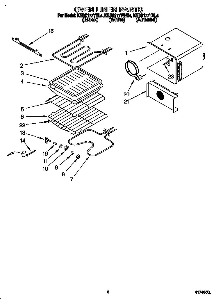 KitchenAid KEBS177YWH4 oven liner diagram