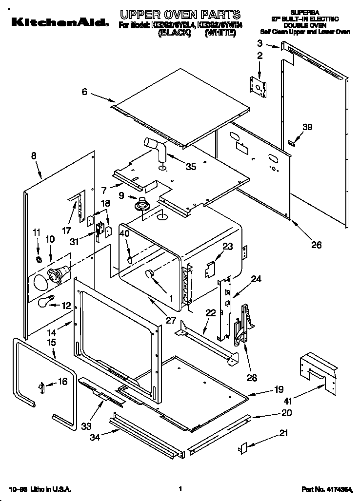 KitchenAid KEBS276YWH4 upper oven diagram