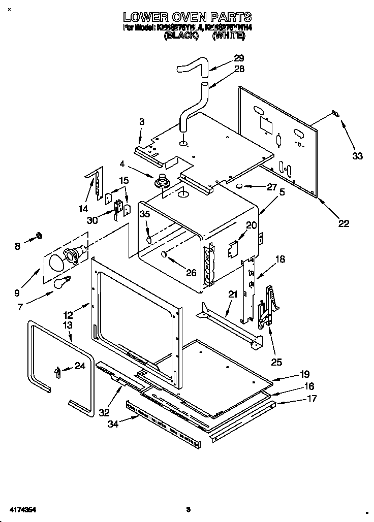 KitchenAid KEBS276YWH4 lower oven diagram