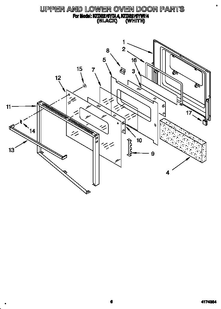 KitchenAid KEBS276YWH4 upper and lower oven door diagram
