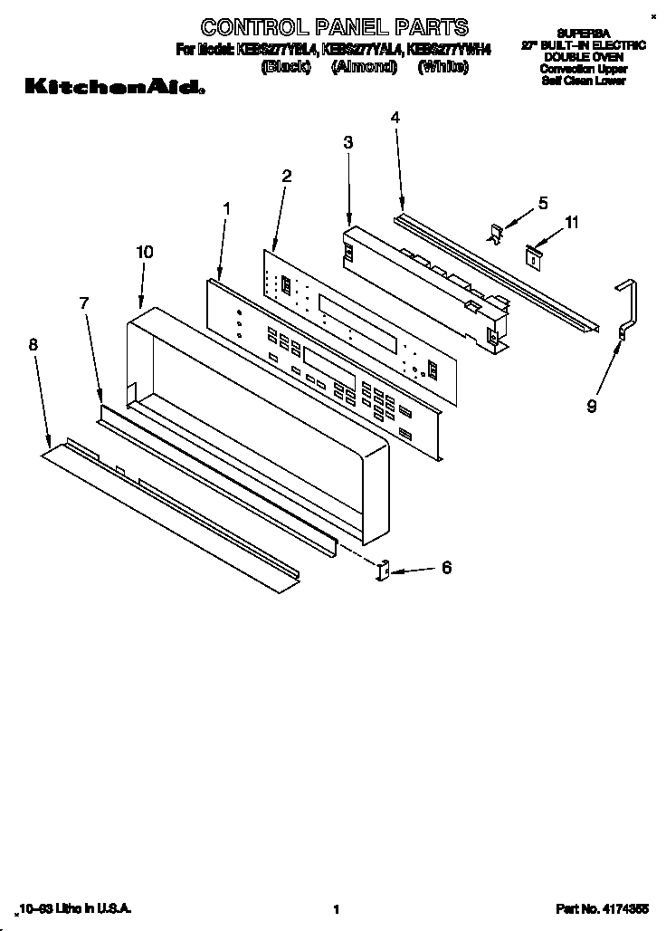 KitchenAid KEBS277YWH4 control panel diagram
