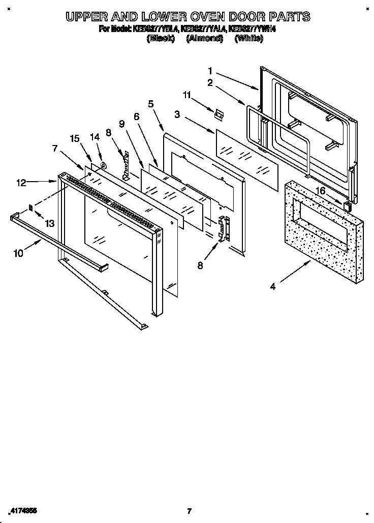 KitchenAid KEBS277YWH4 upper and lower oven door diagram