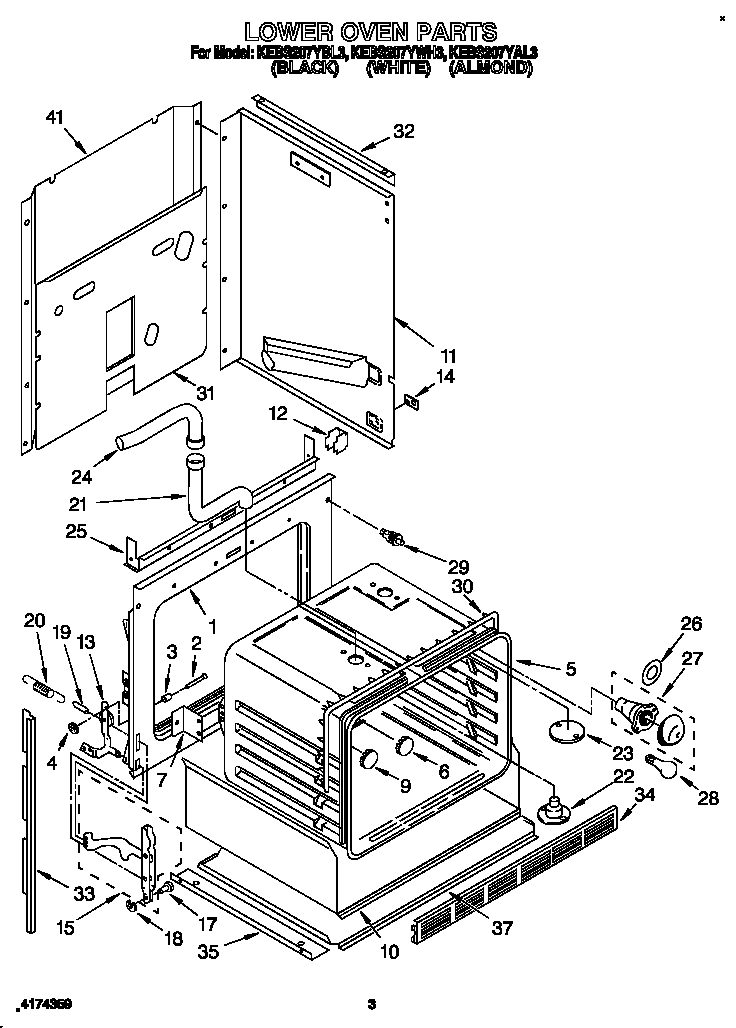 KitchenAid KEBS207YWH3 lower oven diagram