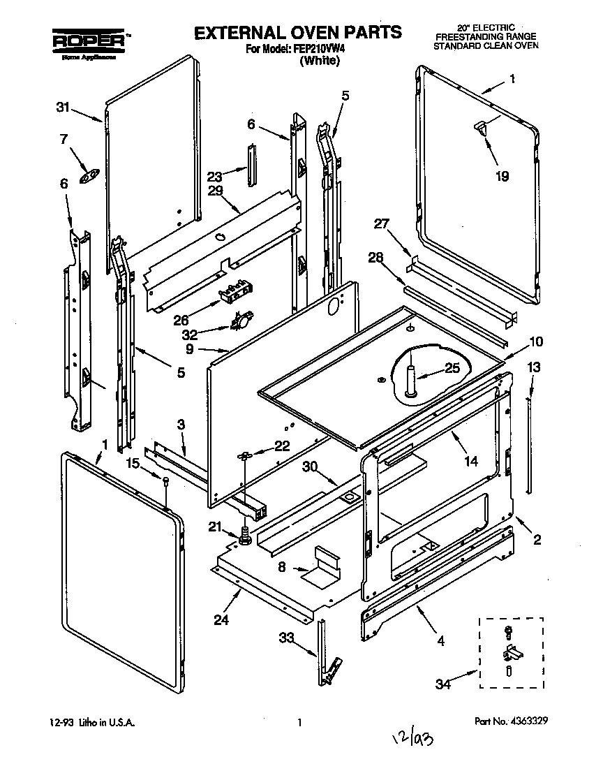 Roper FEP210VW4 external oven diagram