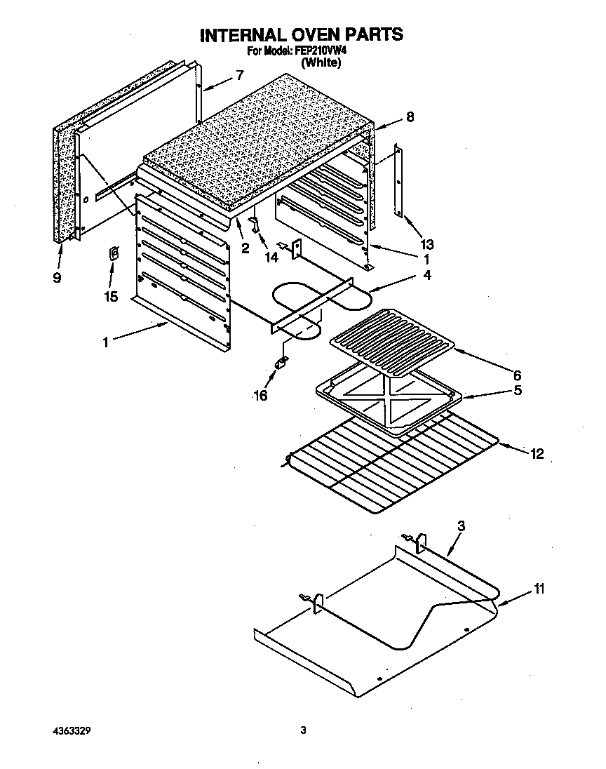 Roper FEP210VW4 internal oven diagram