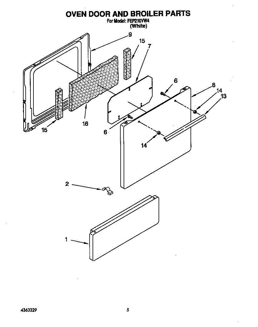 Roper FEP210VW4 oven door and broiler diagram