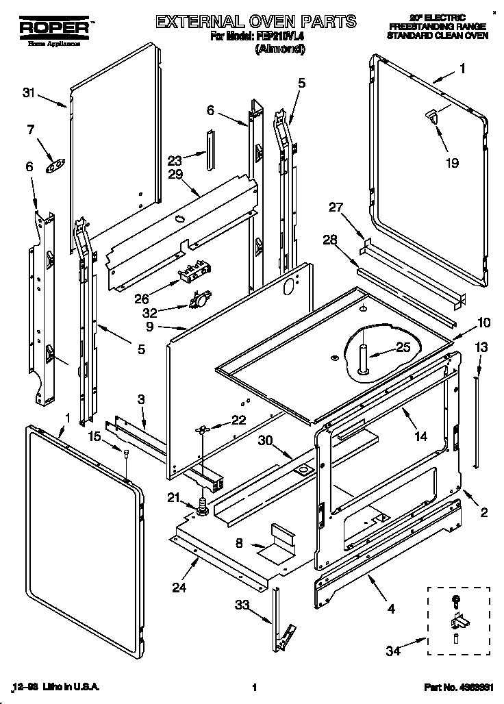Roper FEP210VL4 external oven diagram