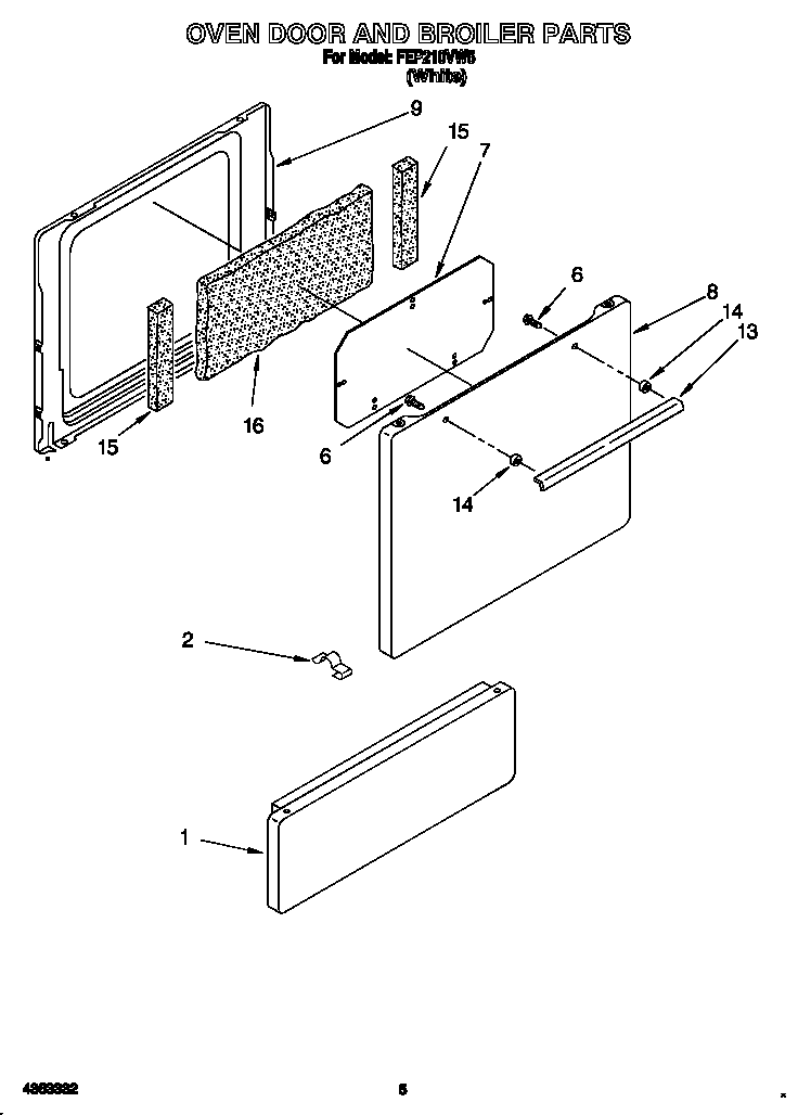 Roper FEP210VW5 oven door and broiler diagram