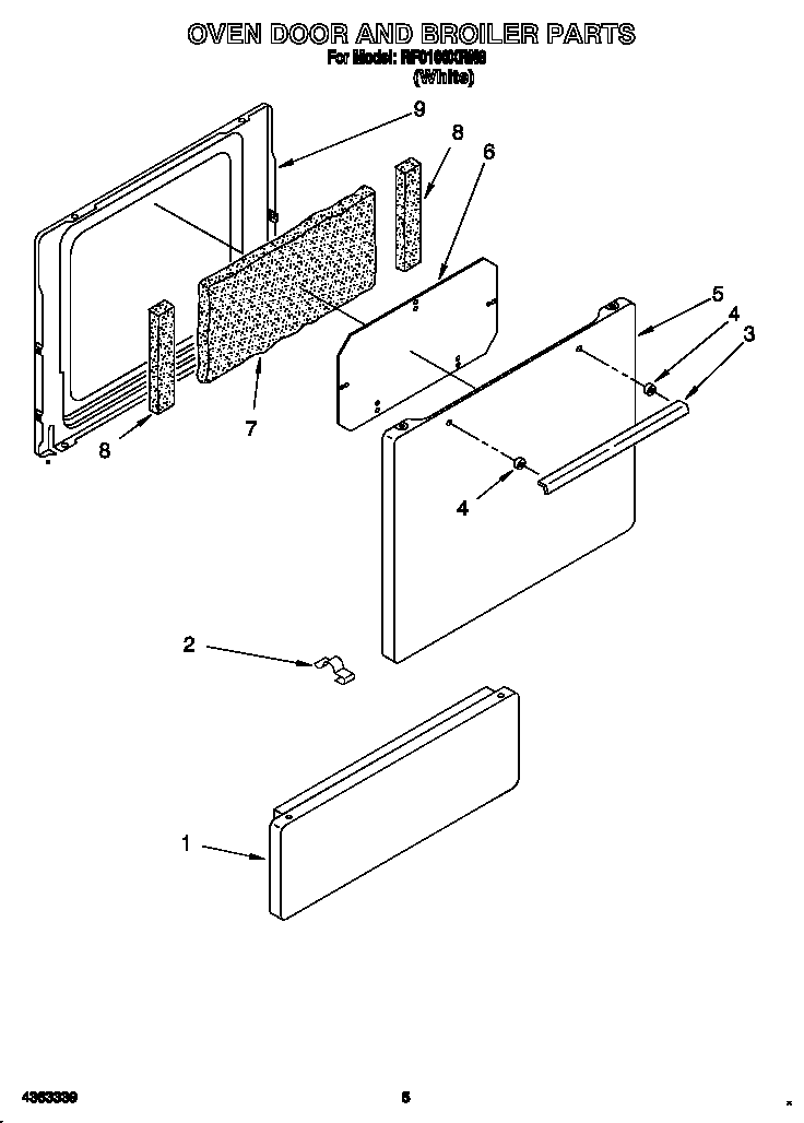 Whirlpool RF0100XRN8 oven door and broiler diagram