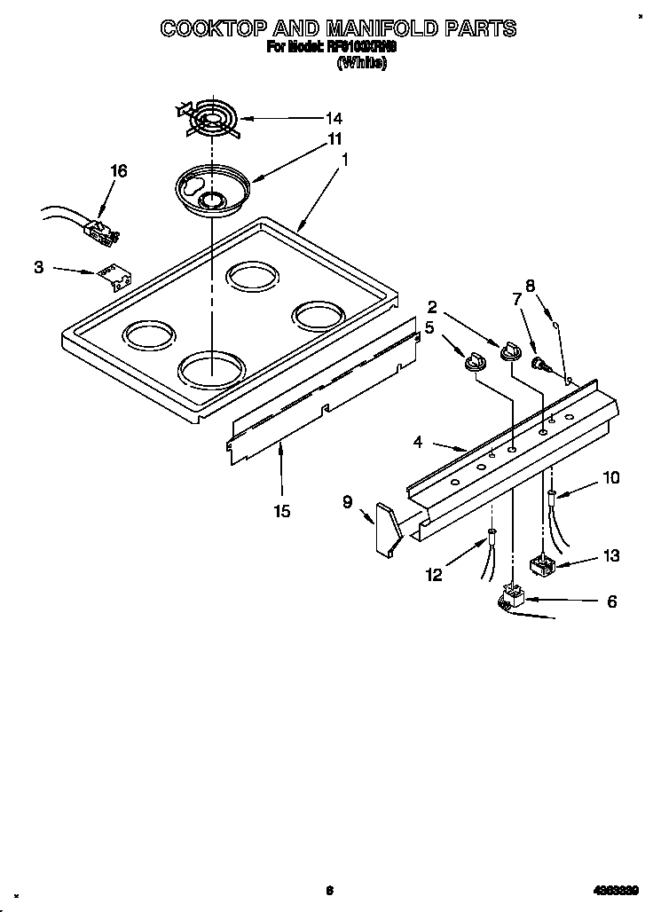 Whirlpool RF0100XRN8 cooktop and manifold diagram