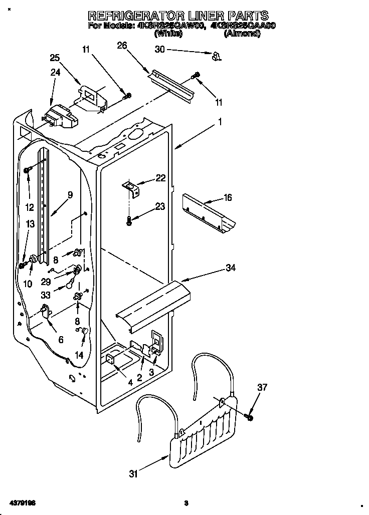 KitchenAid 4KSRS25QAW00 refrigerator liner diagram