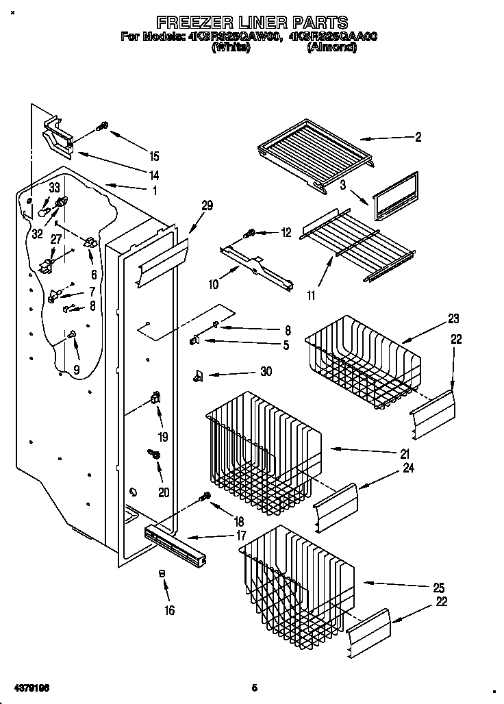 KitchenAid 4KSRS25QAW00 freezer liner diagram
