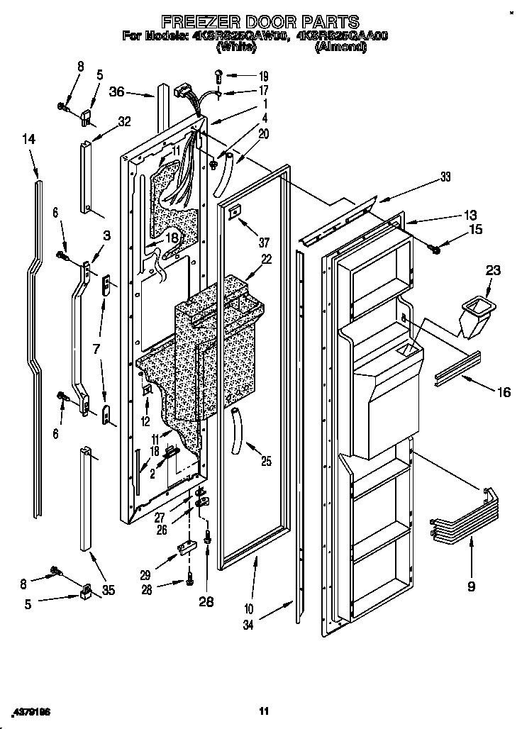 KitchenAid 4KSRS25QAW00 freezer door diagram