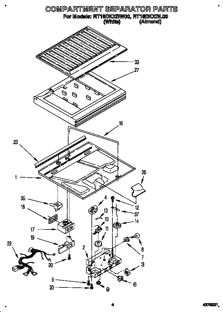 Roper RT18DKXBW00 compartment separator diagram