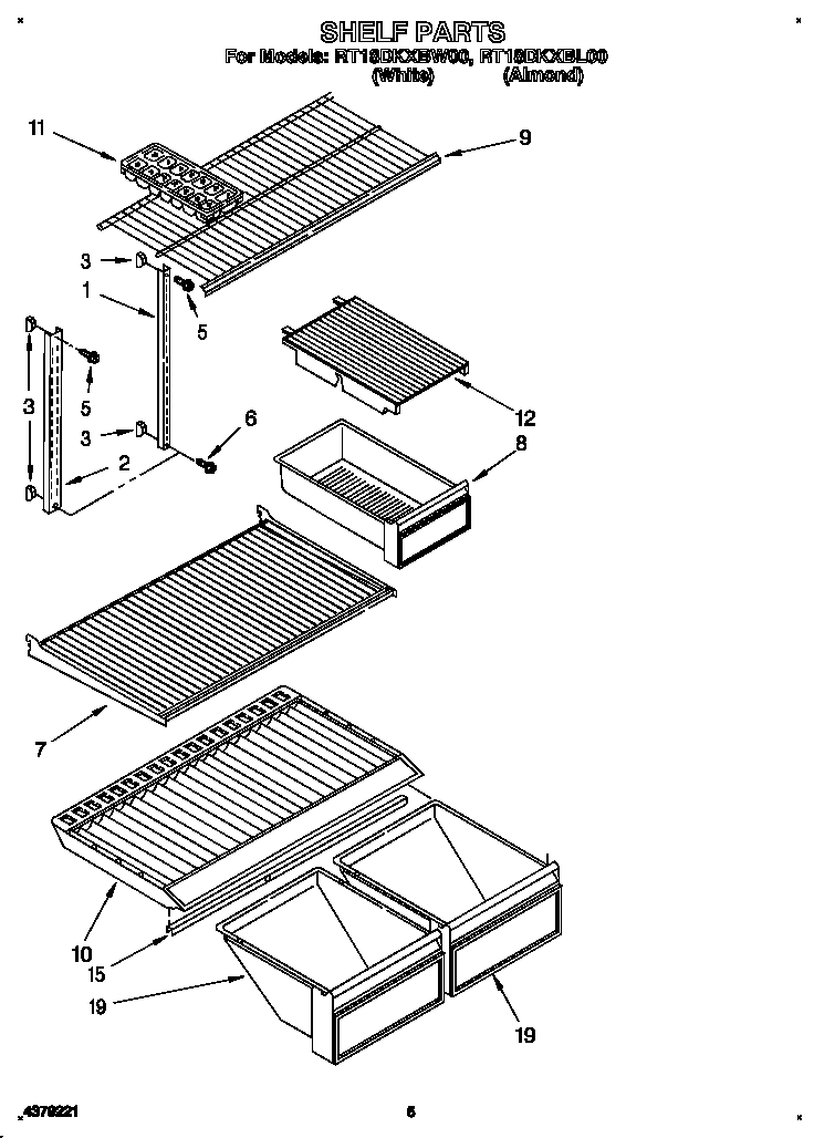 Roper RT18DKXBW00 shelf diagram