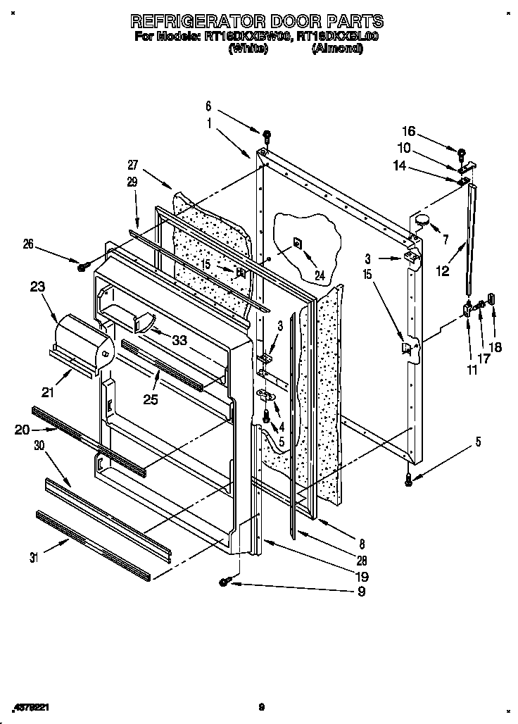 Roper RT18DKXBW00 refrigerator door diagram