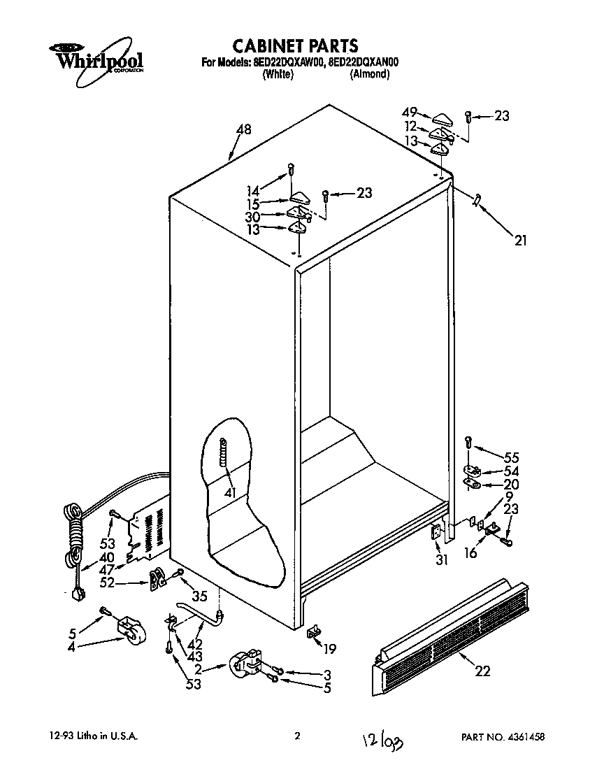 Whirlpool 8ED22DQXAW00 cabinet diagram