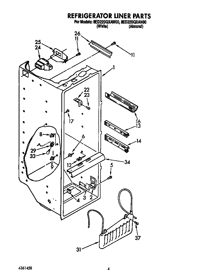 Whirlpool 8ED22DQXAW00 refrigerator liner diagram