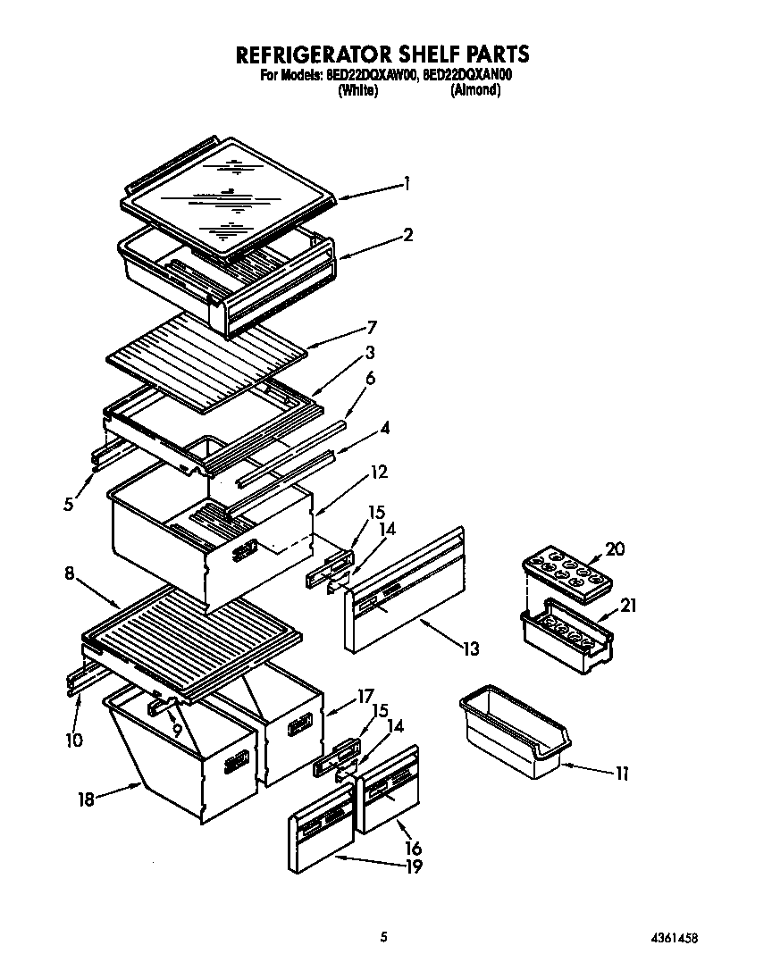 Whirlpool 8ED22DQXAW00 refrigerator shelf diagram
