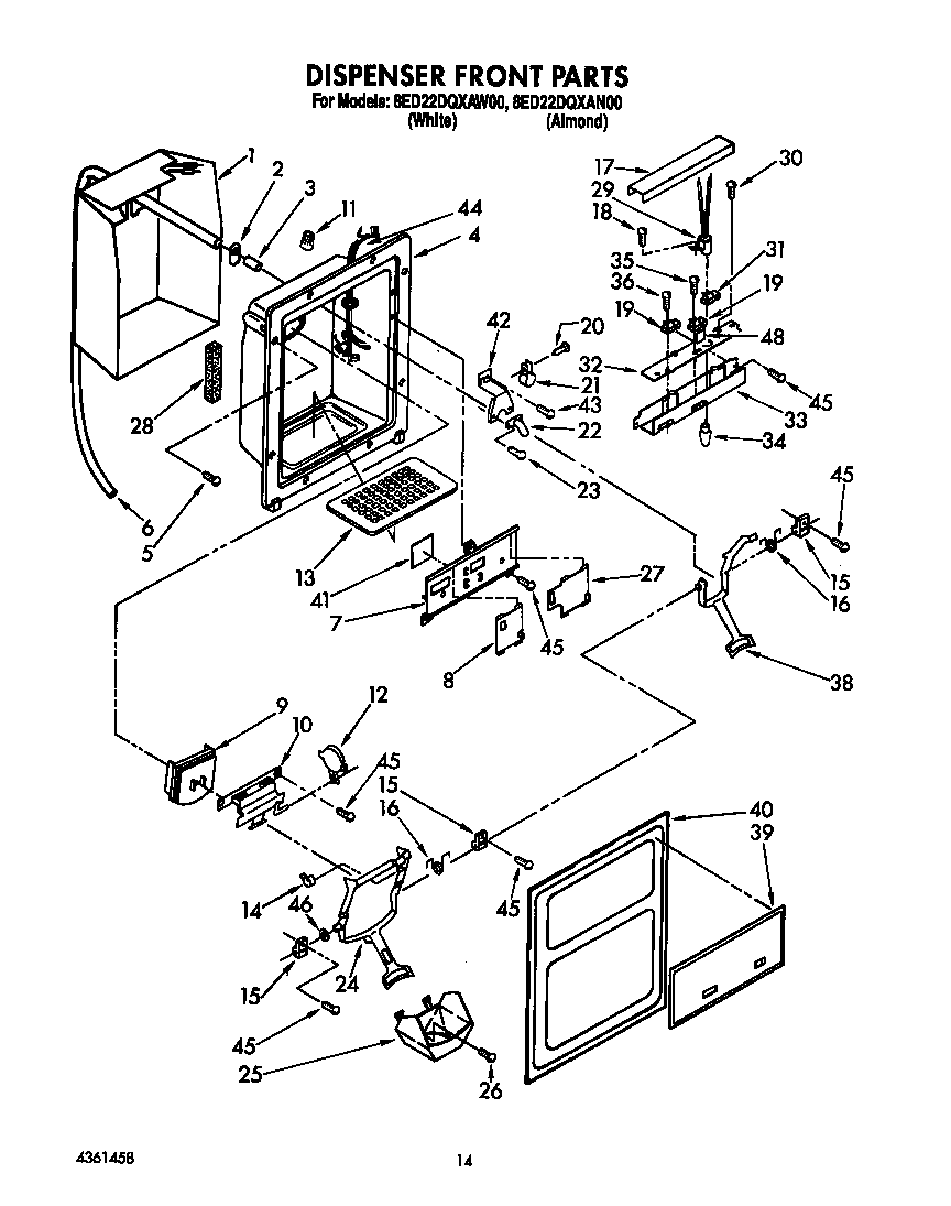 Whirlpool 8ED22DQXAW00 dispenser front diagram
