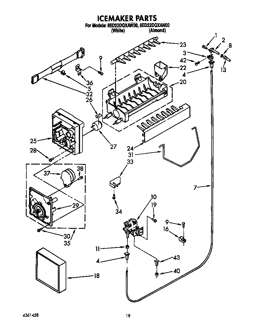 Whirlpool 8ED22DQXAW00 icemaker diagram