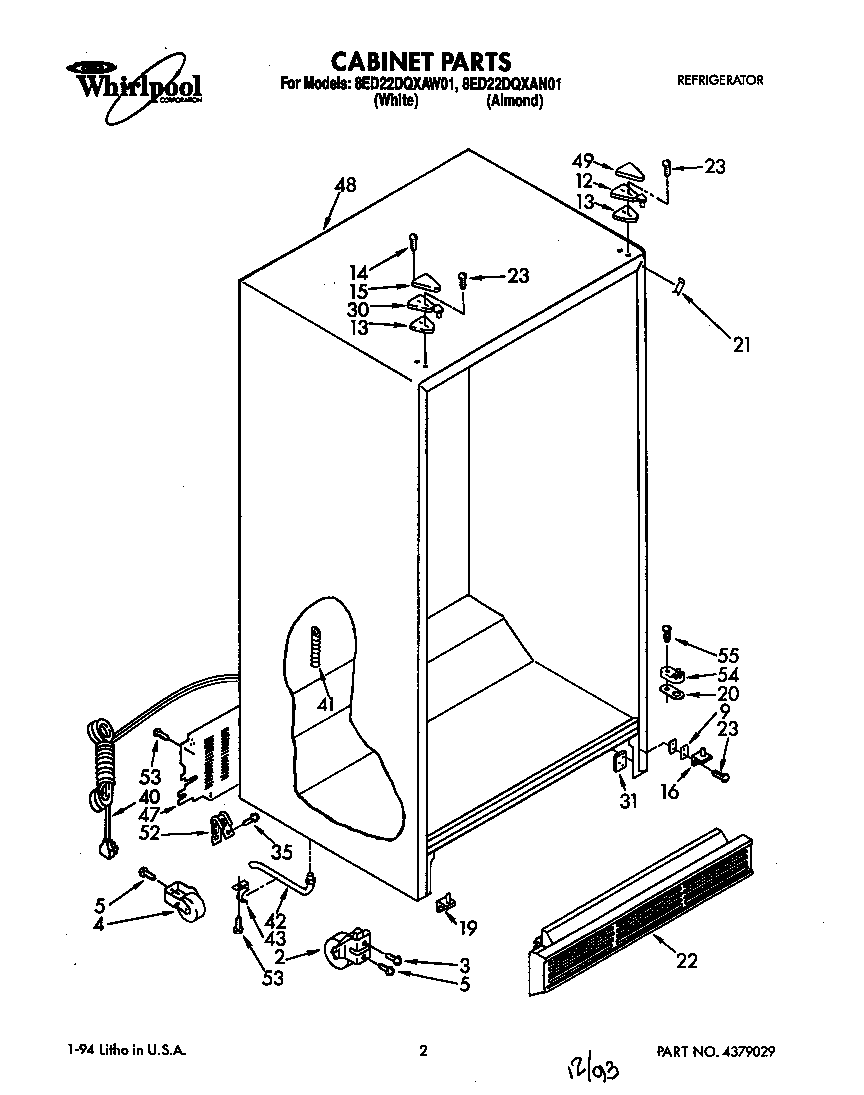 Whirlpool 8ED22DQXAW01 cabinet diagram