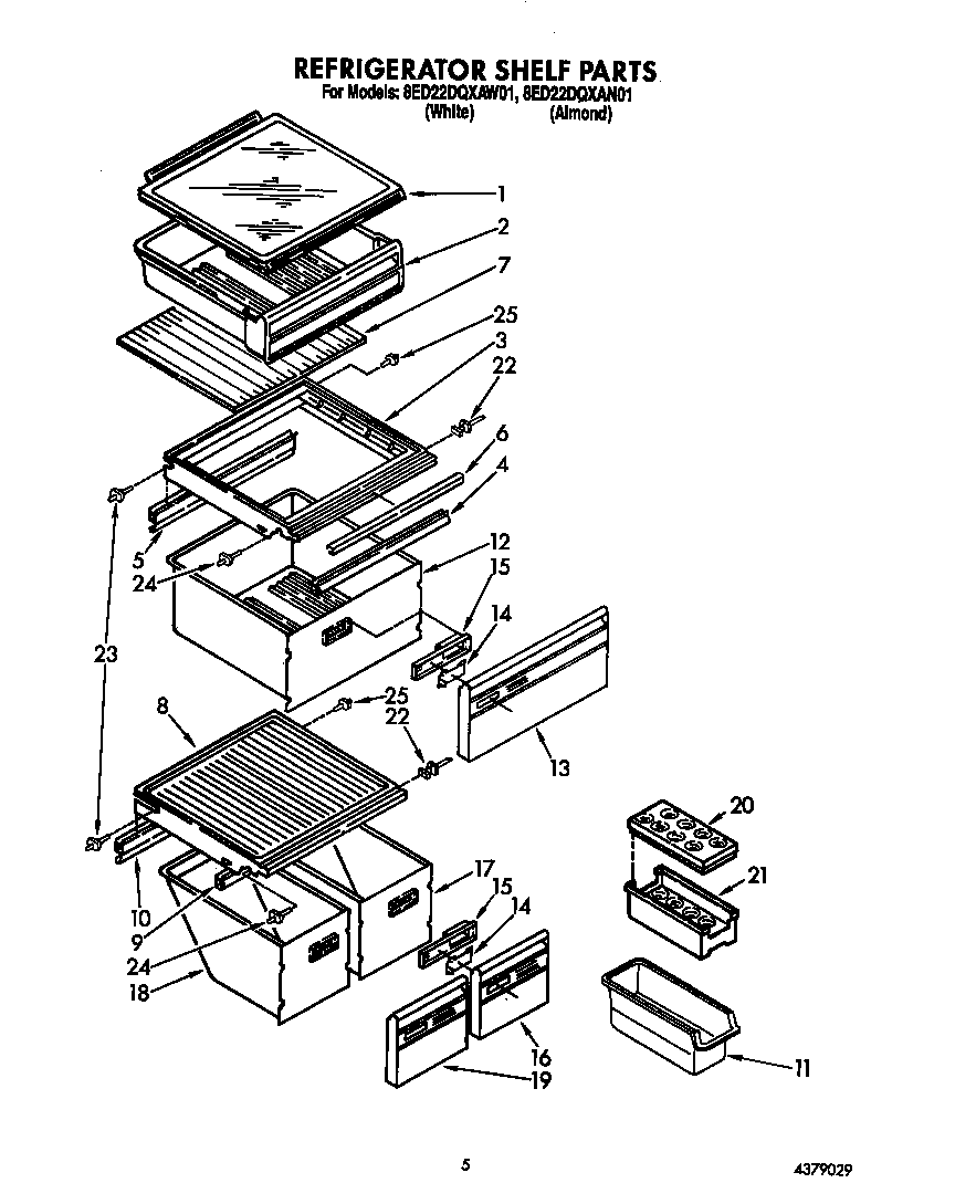 Whirlpool 8ED22DQXAW01 refrigerator shelf diagram