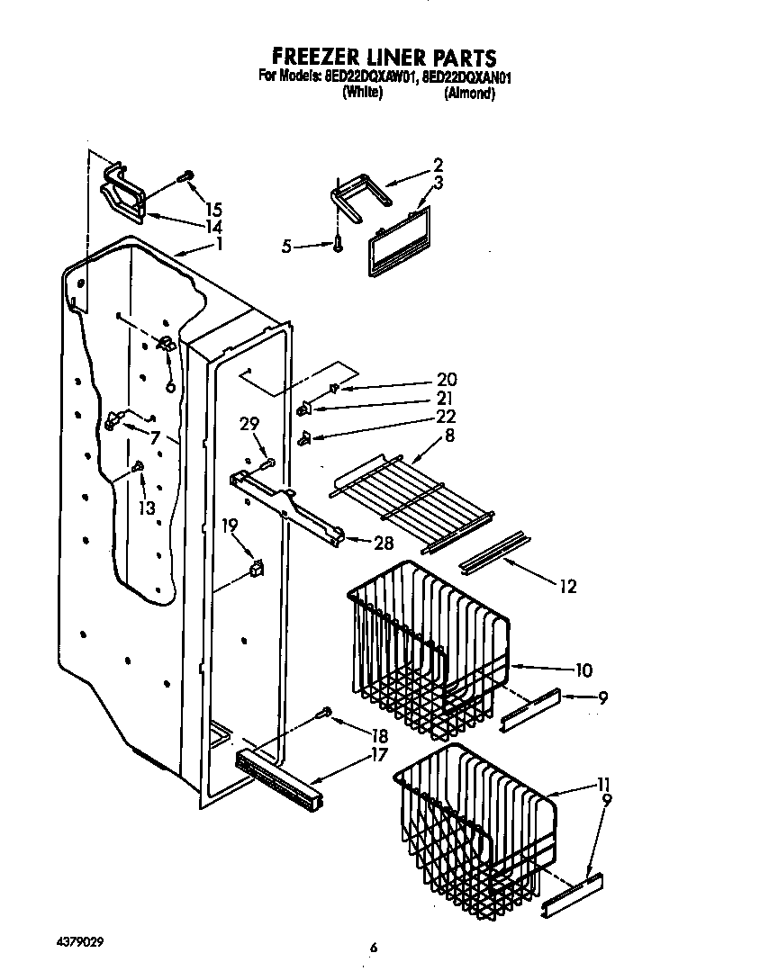 Whirlpool 8ED22DQXAW01 freezer liner diagram