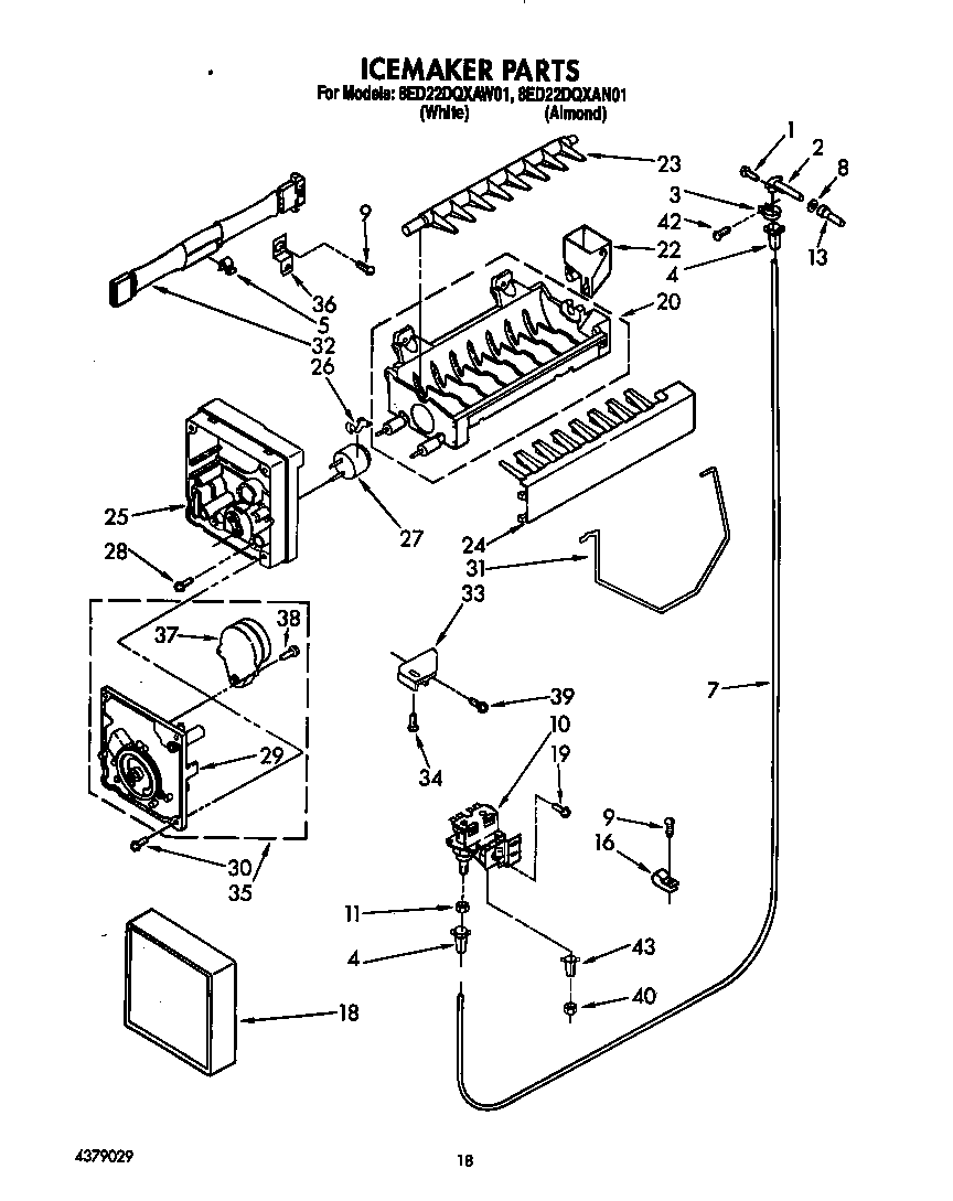 Whirlpool 8ED22DQXAW01 icemaker diagram