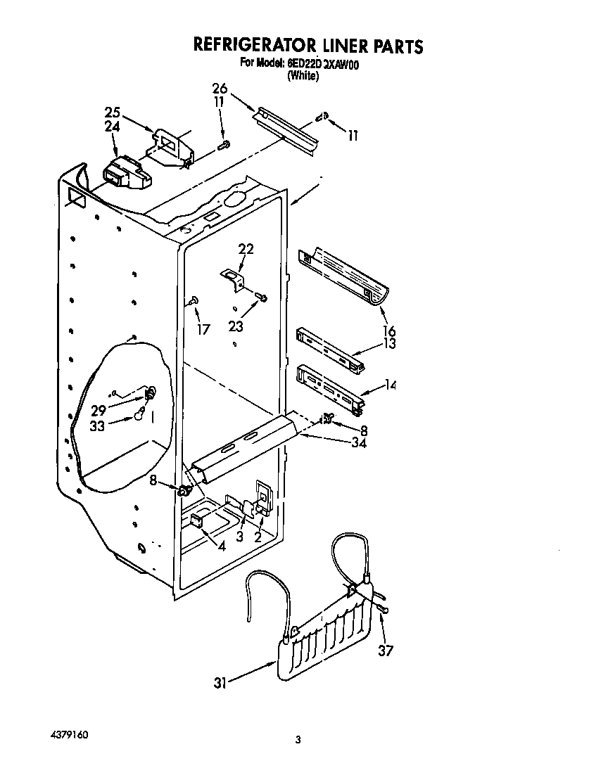 Whirlpool 6ED22DQXAW00 refrigerator liner diagram