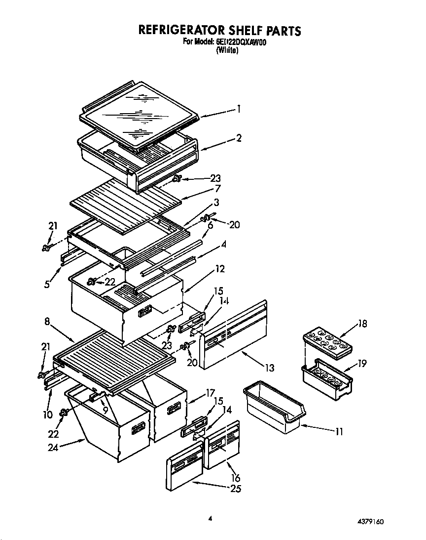 Whirlpool 6ED22DQXAW00 refrigerator shelf diagram