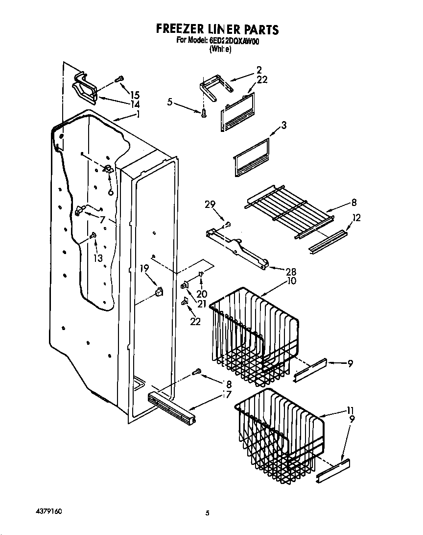Whirlpool 6ED22DQXAW00 freezer liner diagram