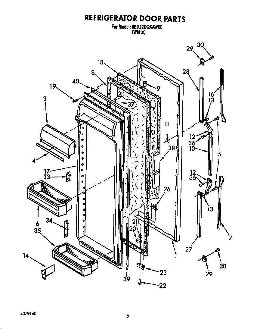 Whirlpool 6ED22DQXAW00 refrigerator door diagram