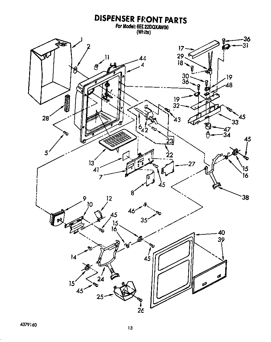 Whirlpool 6ED22DQXAW00 dispenser front diagram