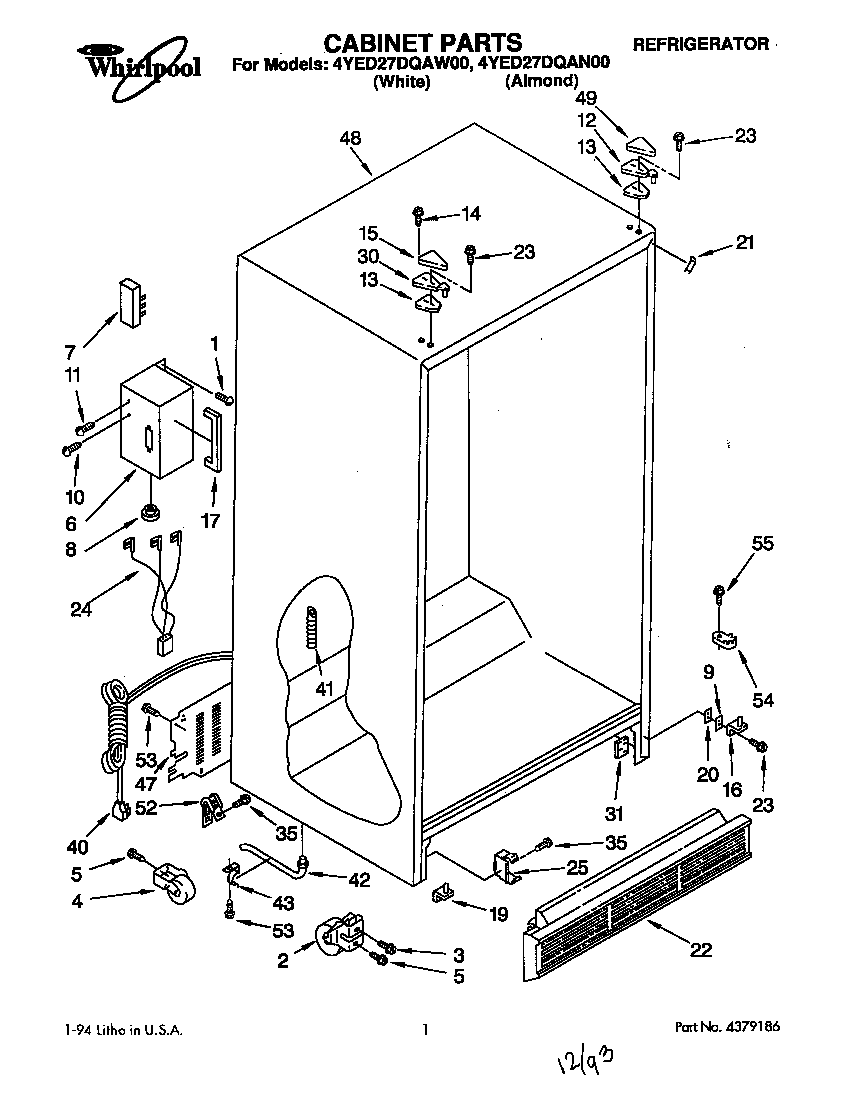 Whirlpool 4YED27DQAW00 cabinet diagram