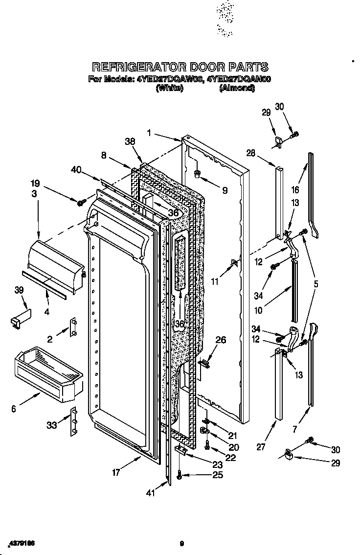 Whirlpool 4YED27DQAW00 refrigerator door diagram