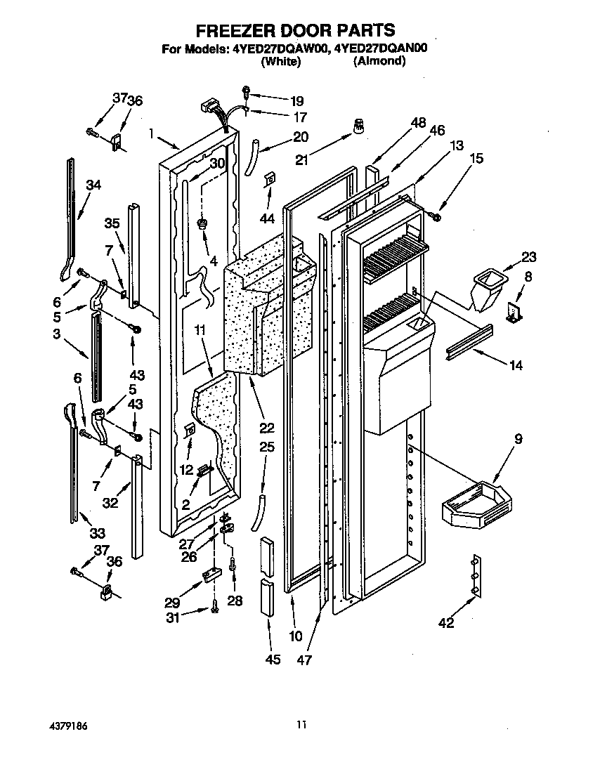 Whirlpool 4YED27DQAW00 freezer door diagram