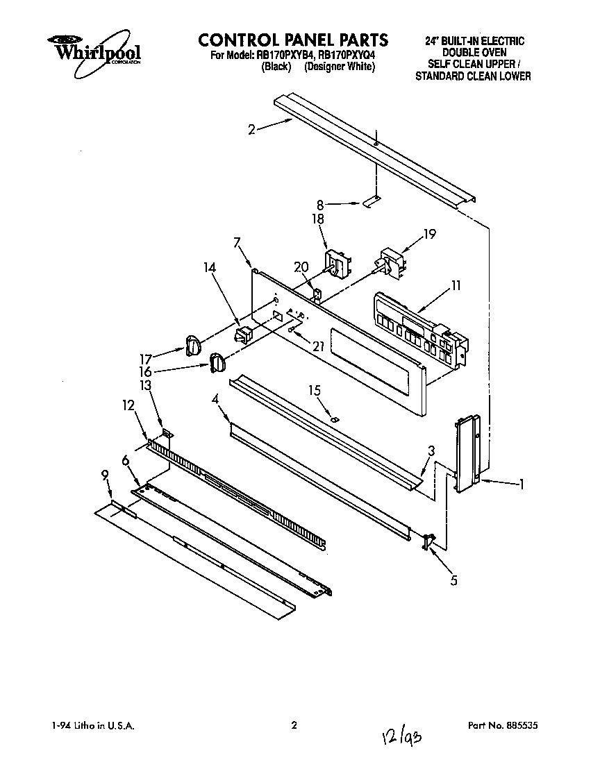 Whirlpool RB170PXYB4 control panel diagram